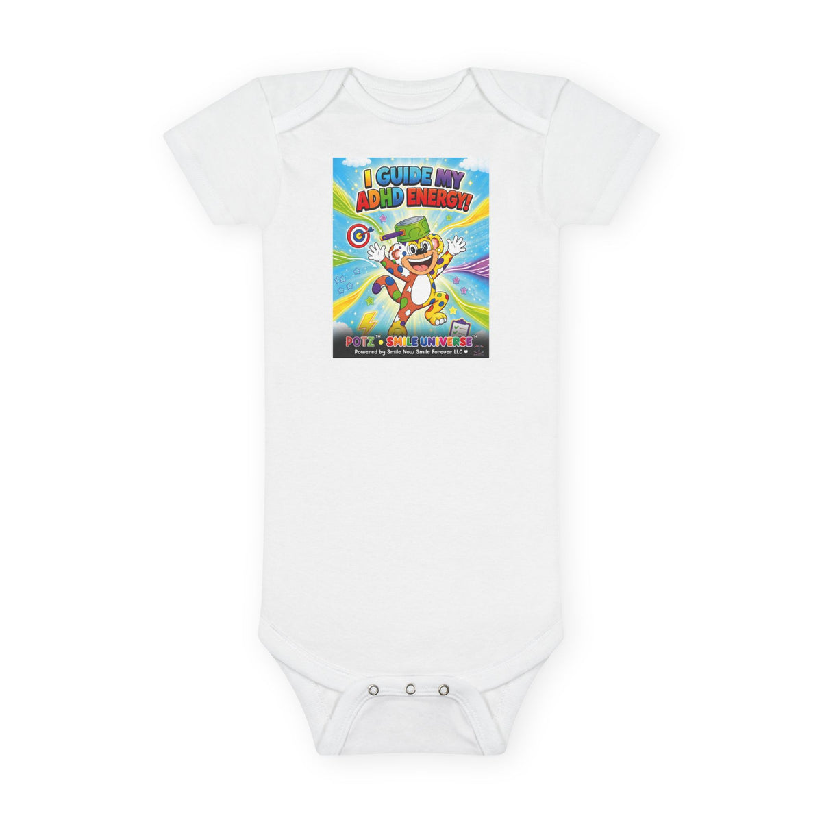 Potz™ Baby Short Sleeve Onesie® – "I Guide My ADHD Energy!" Graphic Bodysuit | Smile Universe Collection