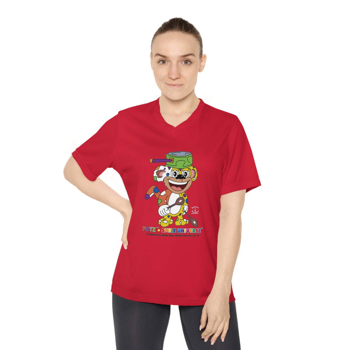 Potz™ Women's Performance V-Neck T-Shirt – Playful Graphic Tee | Smile Universe Collection