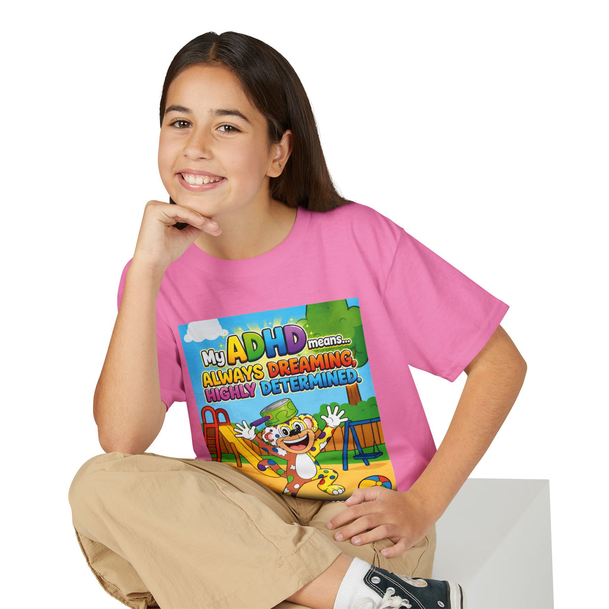 Potz™ Youth DryBlend® T-Shirt – "My ADHD Means Always Dreaming, Highly Determined" Graphic Tee | Smile Universe Collection