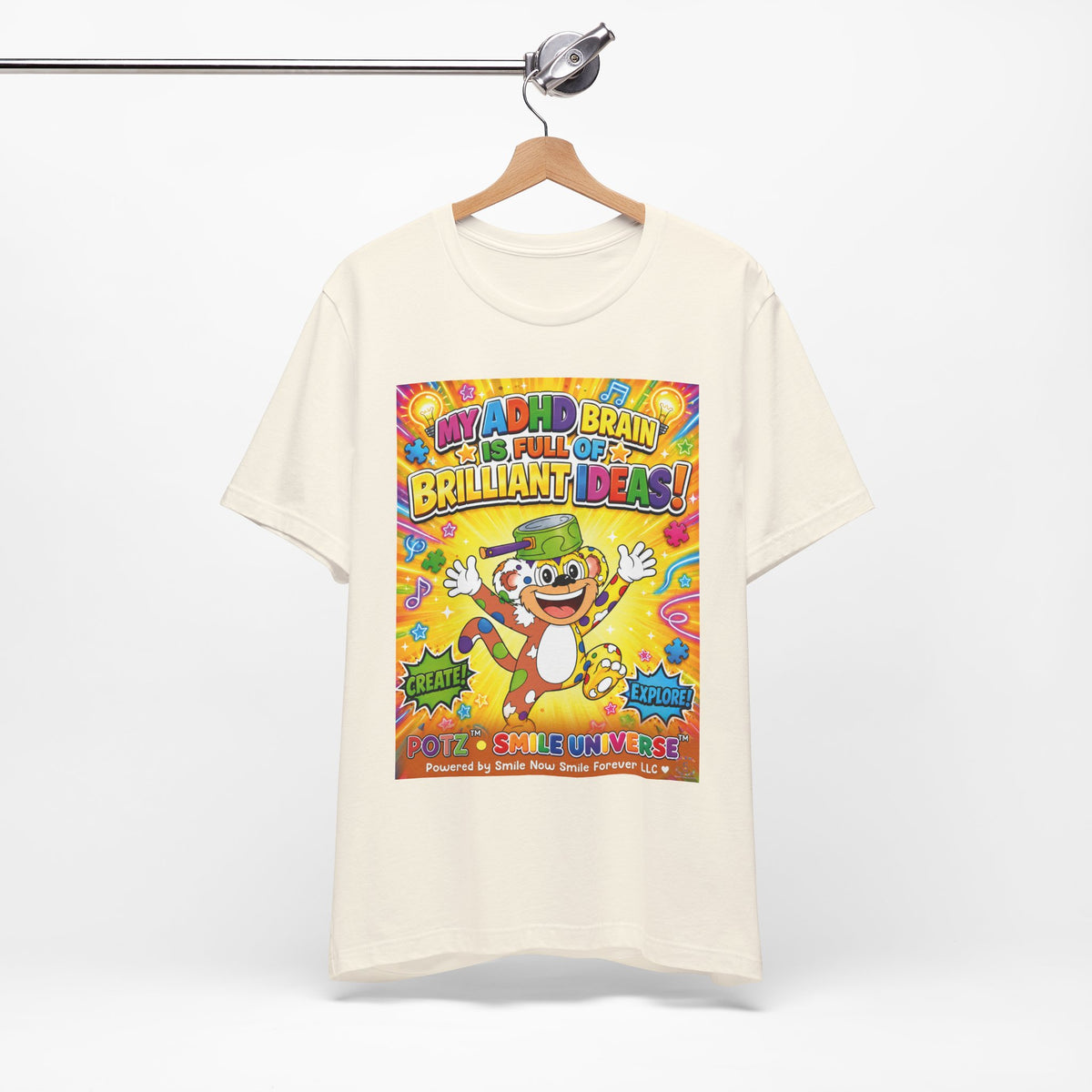 Potz™ Unisex Jersey Short Sleeve Tee – "My ADHD Brain is Full of Brilliant Ideas!" Graphic Tee | Smile Universe Collection