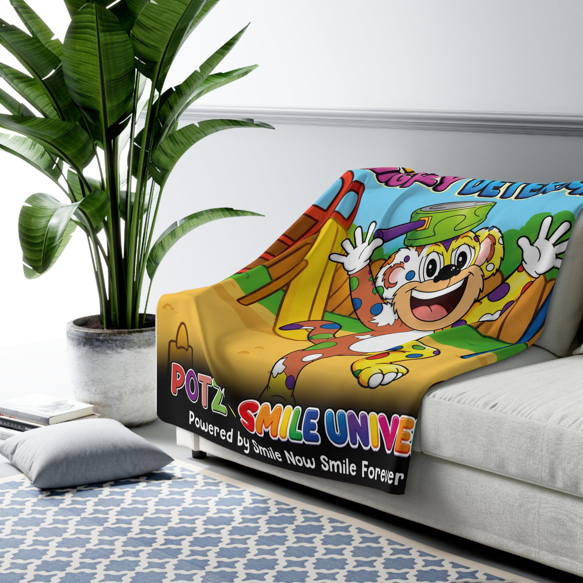 Potz™ Sherpa Fleece Blanket – "My ADHD Means Always Dreaming, Highly Determined" Graphic Throw | Smile Universe Collection