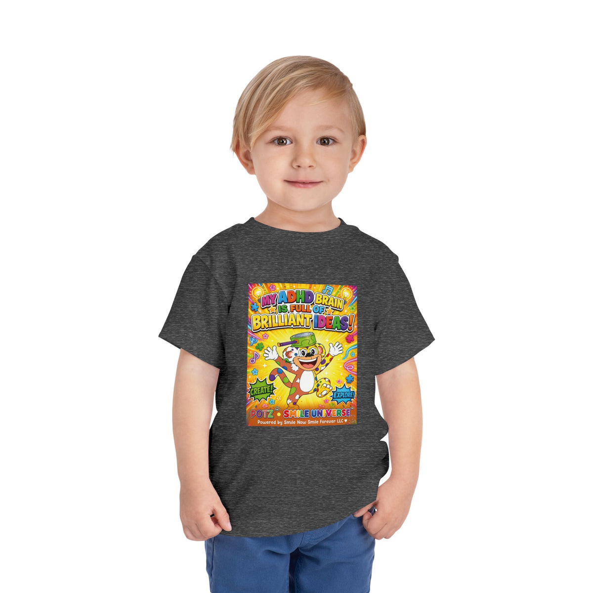 Potz™ Toddler Short Sleeve Tee – "My ADHD Brain is Full of Brilliant Ideas!" Graphic Tee | Smile Universe Collection