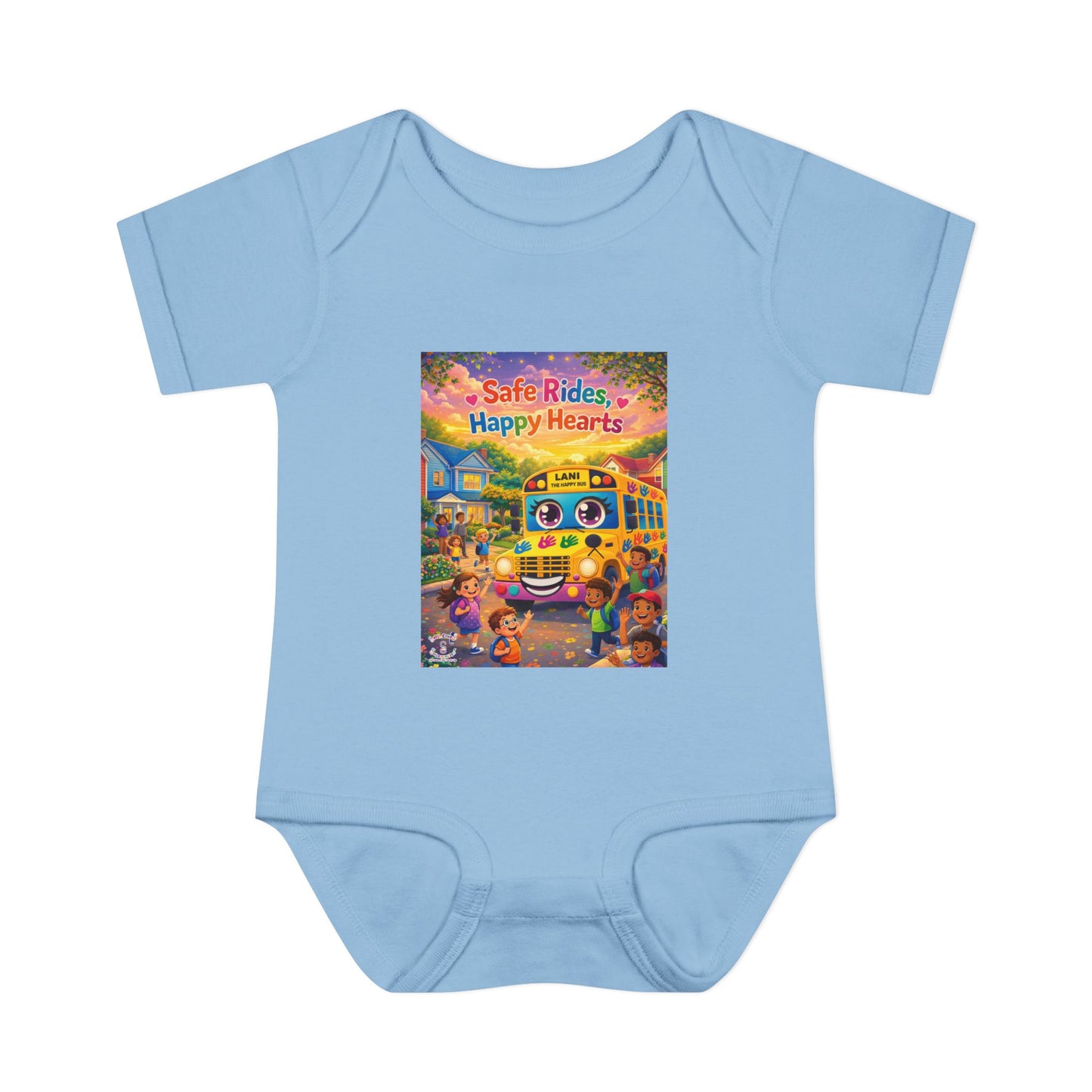 Lani™ Infant Baby Rib Bodysuit – "Safe Rides, Happy Hearts" Graphic