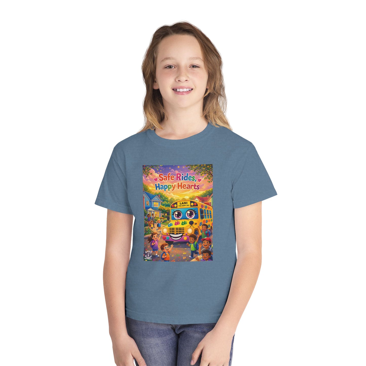 Lani™ Youth Midweight Tee – "Safe Rides, Happy Hearts" Graphic