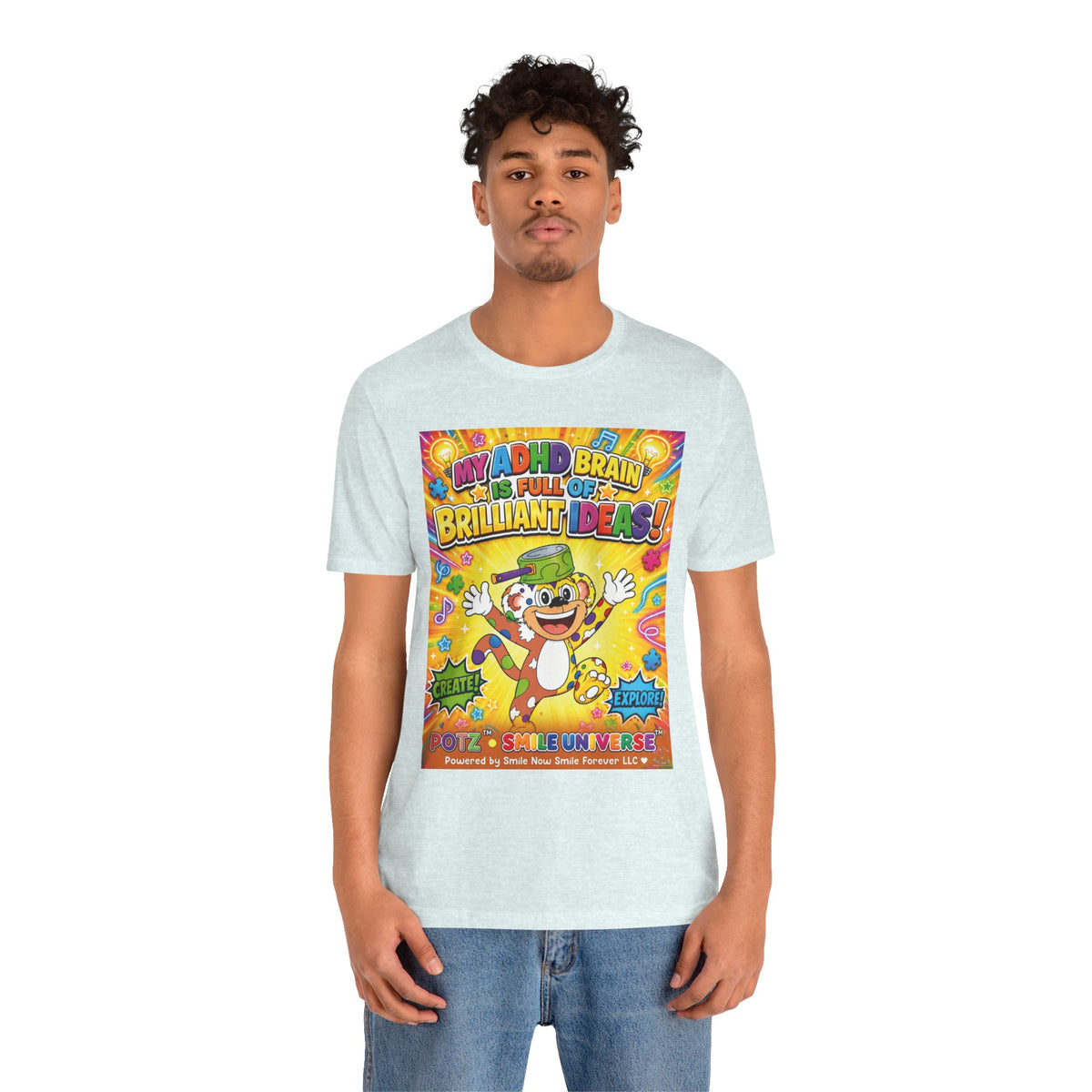Potz™ Unisex Jersey Short Sleeve Tee – "My ADHD Brain is Full of Brilliant Ideas!" Graphic Tee | Smile Universe Collection