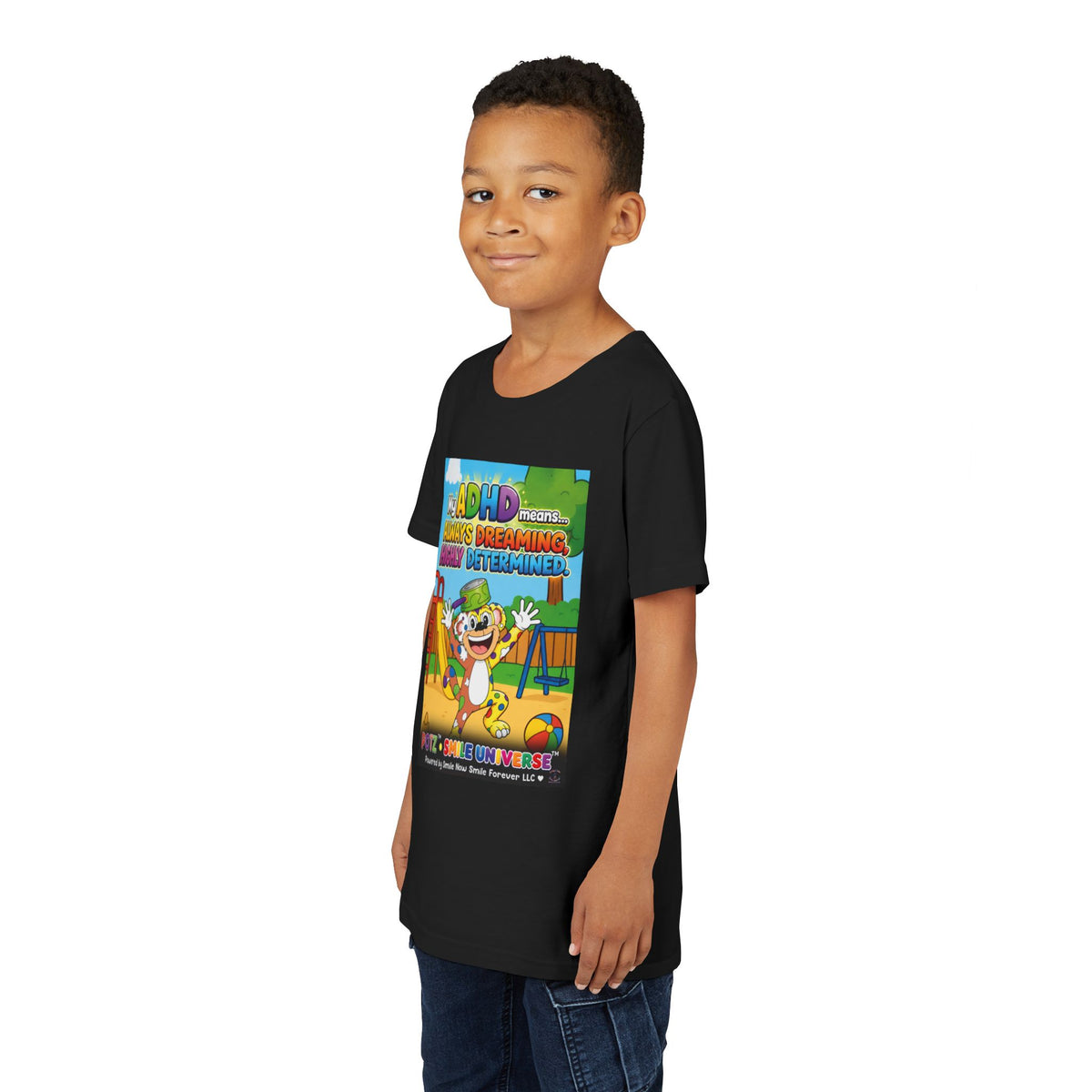 Potz™ Youth Short Sleeve Tee – "My ADHD Means Always Dreaming, Highly Determined" Graphic Tee | Smile Universe Collection