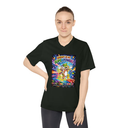 Potz™ Women's Performance V-Neck T-Shirt – "Energy is My Superpower!" Graphic Tee | Smile Universe Collection