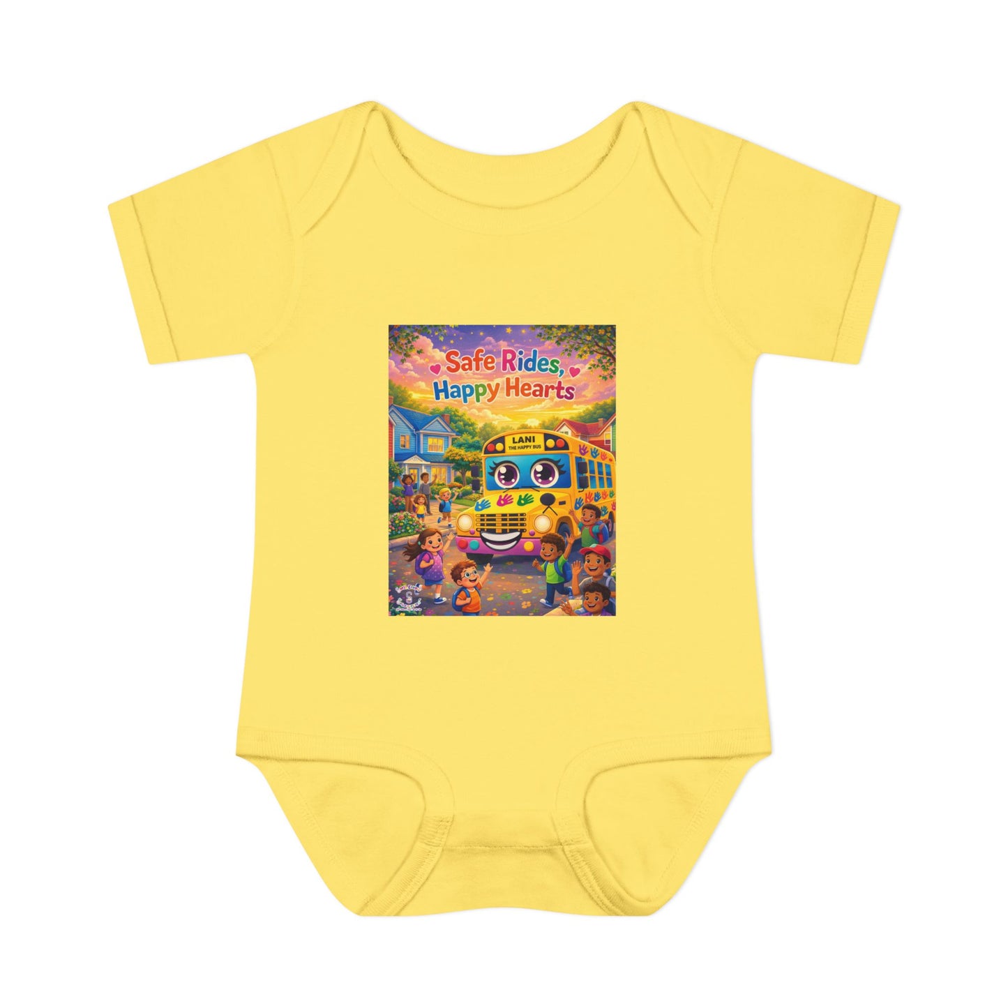 Lani™ Infant Baby Rib Bodysuit – "Safe Rides, Happy Hearts" Graphic