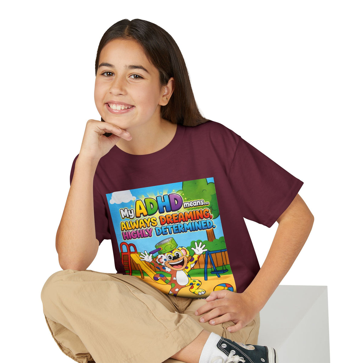 Potz™ Youth DryBlend® T-Shirt – "My ADHD Means Always Dreaming, Highly Determined" Graphic Tee | Smile Universe Collection