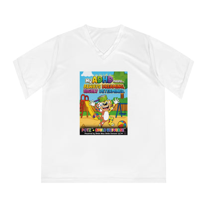 Potz™ Women's Performance V-Neck T-Shirt – "My ADHD Means Always Dreaming, Highly Determined" Graphic Tee | Smile Universe Collection