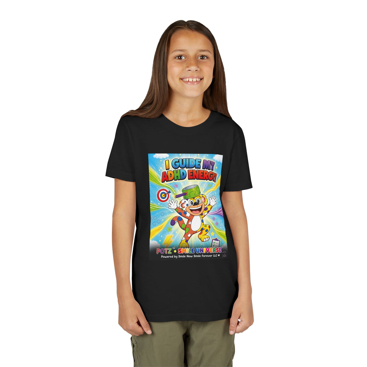 Potz™ Youth Short Sleeve Tee – "I Guide My ADHD Energy!" Graphic Tee | Smile Universe Collection