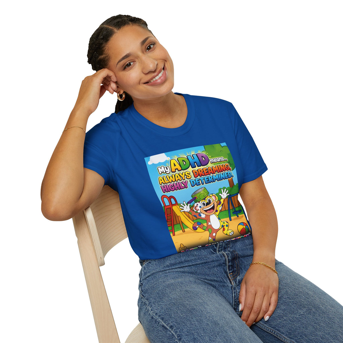 Potz™ Unisex Softstyle T-Shirt – "My ADHD Means Always Dreaming, Highly Determined" Graphic Tee | Smile Universe Collection