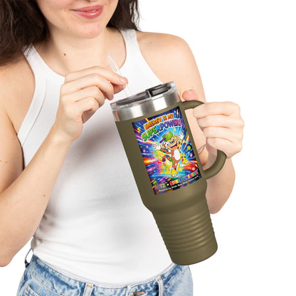 Potz™ Insulated Travel Mug 40oz – "Energy is My Superpower!" Graphic Tumbler | Smile Universe Collection