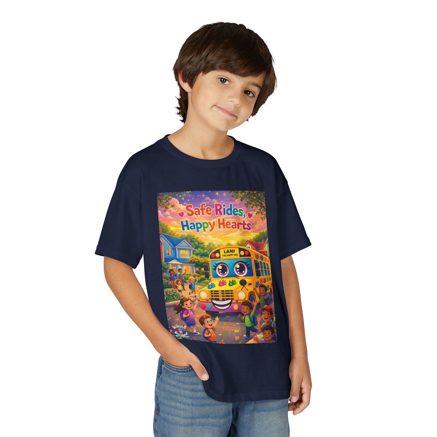 Lani™ Youth DryBlend® T-Shirt – "Safe Rides, Happy Hearts" Graphic
