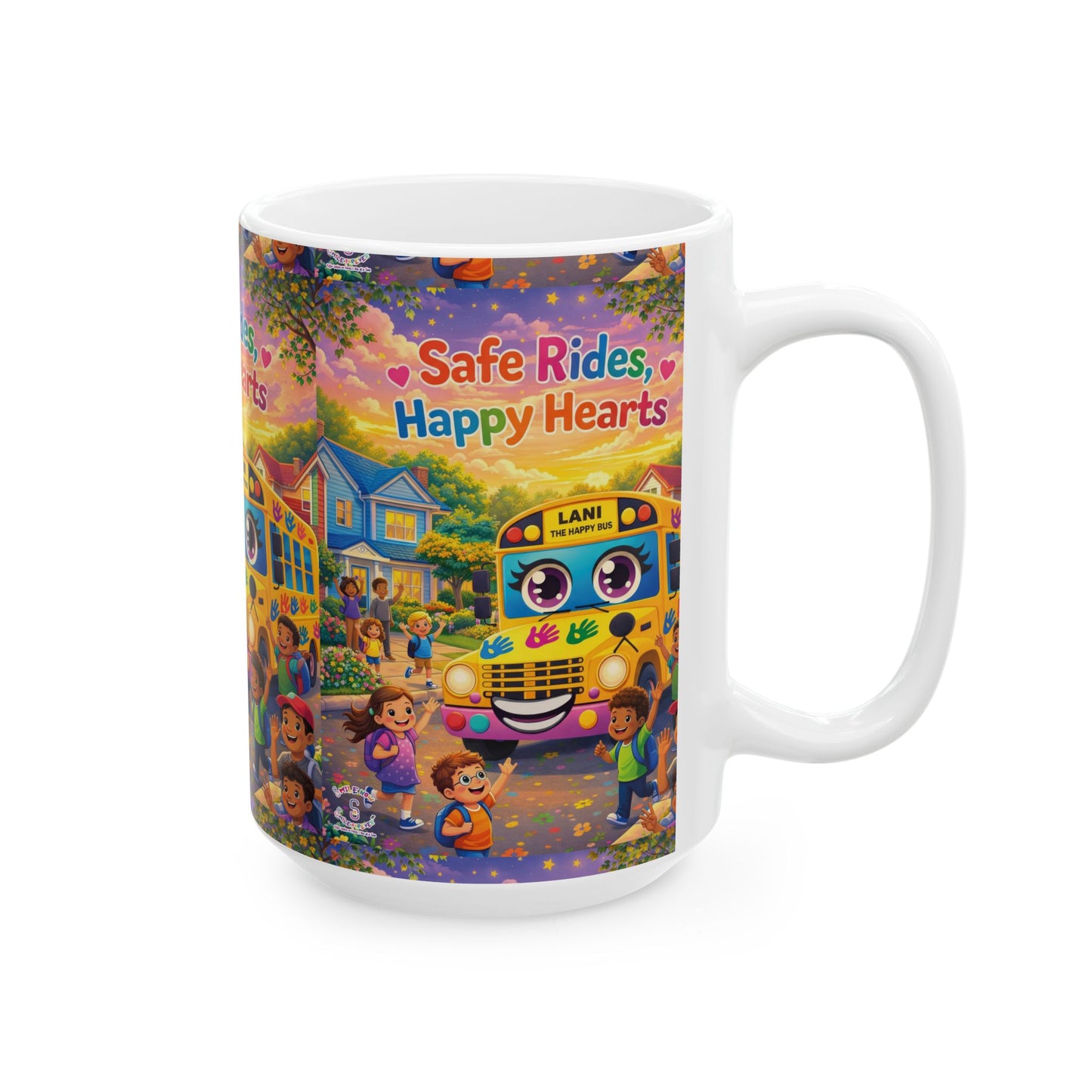 Lani™ Ceramic Mug (11oz & 15oz) – "Safe Rides, Happy Hearts" Graphic