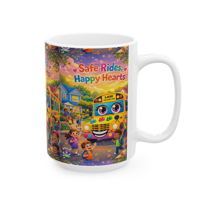 Lani™ Ceramic Mug (11oz & 15oz) – "Safe Rides, Happy Hearts" Graphic