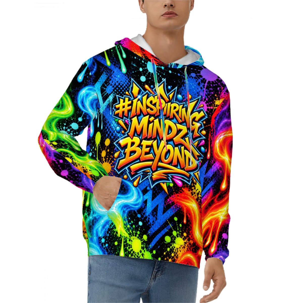 Men’s Graphic Hoodie – Inspiring Mindz Beyond Neon Graffiti Pullover