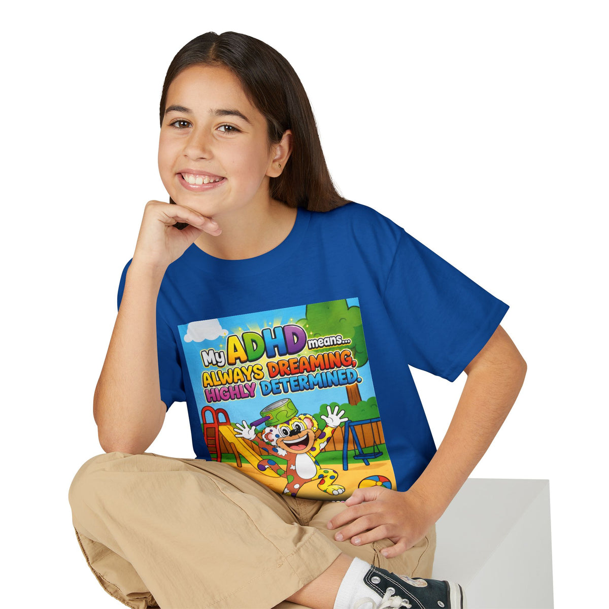 Potz™ Youth DryBlend® T-Shirt – "My ADHD Means Always Dreaming, Highly Determined" Graphic Tee | Smile Universe Collection