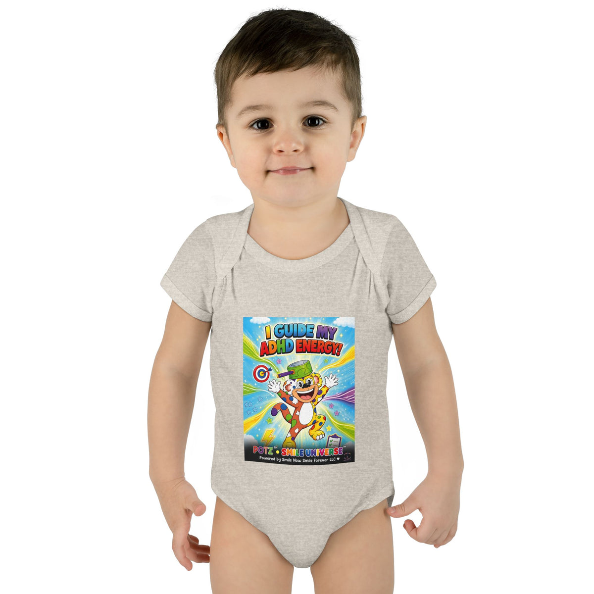 Potz™ Infant Baby Rib Bodysuit – "I Guide My ADHD Energy!" Graphic Onesie | Smile Universe Collection