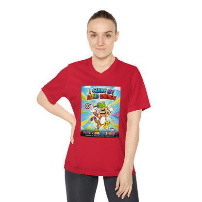 Potz™ Women's Performance V-Neck T-Shirt – "I Guide My ADHD Energy!" Graphic Tee | Smile Universe Collection