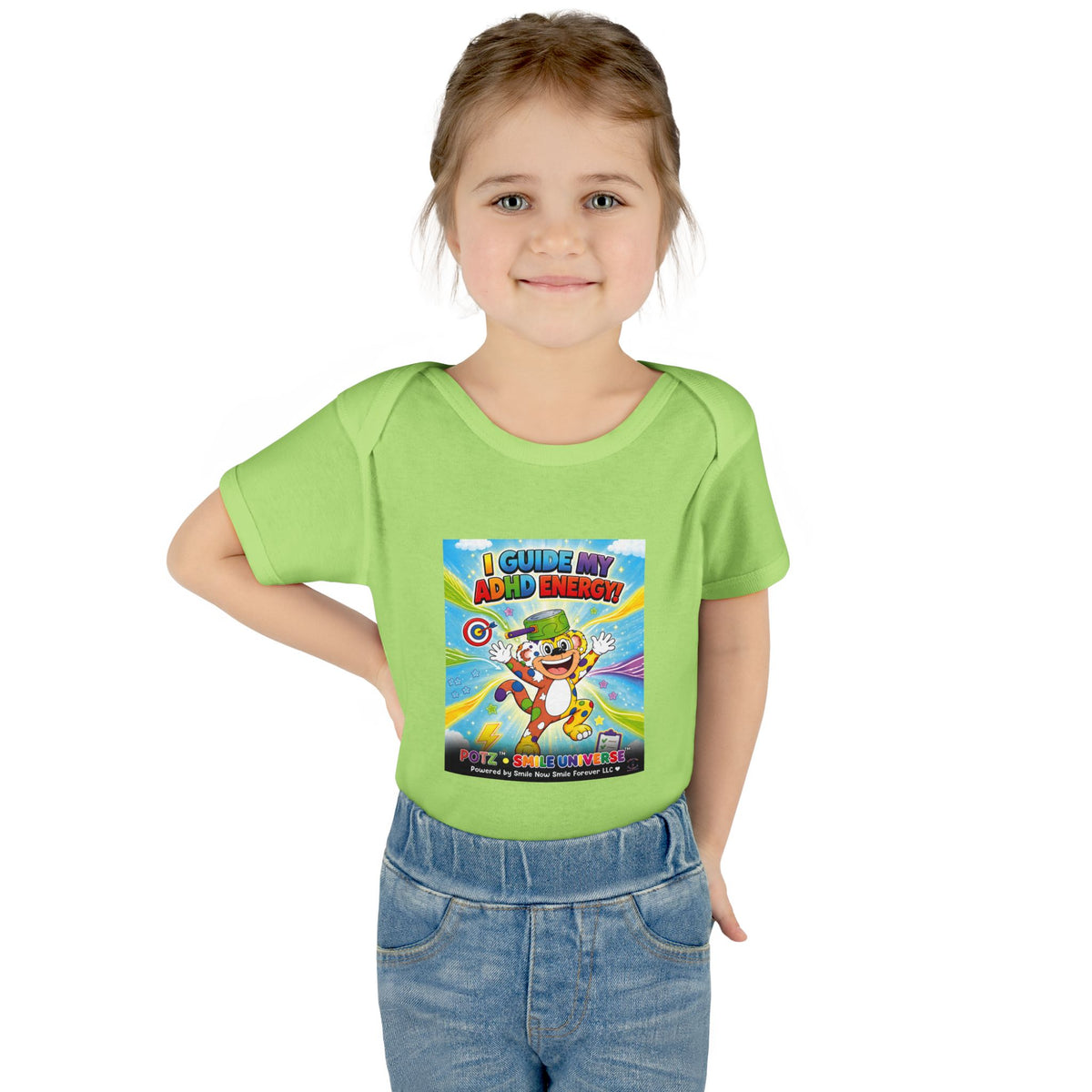 Potz™ Infant Baby Rib Bodysuit – "I Guide My ADHD Energy!" Graphic Onesie | Smile Universe Collection