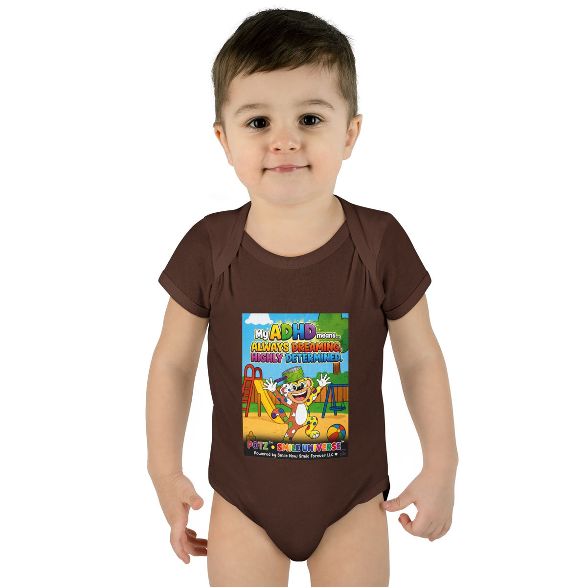 Potz™ Infant Baby Rib Bodysuit – "My ADHD Means Always Dreaming, Highly Determined" Graphic Onesie | Smile Universe Collection