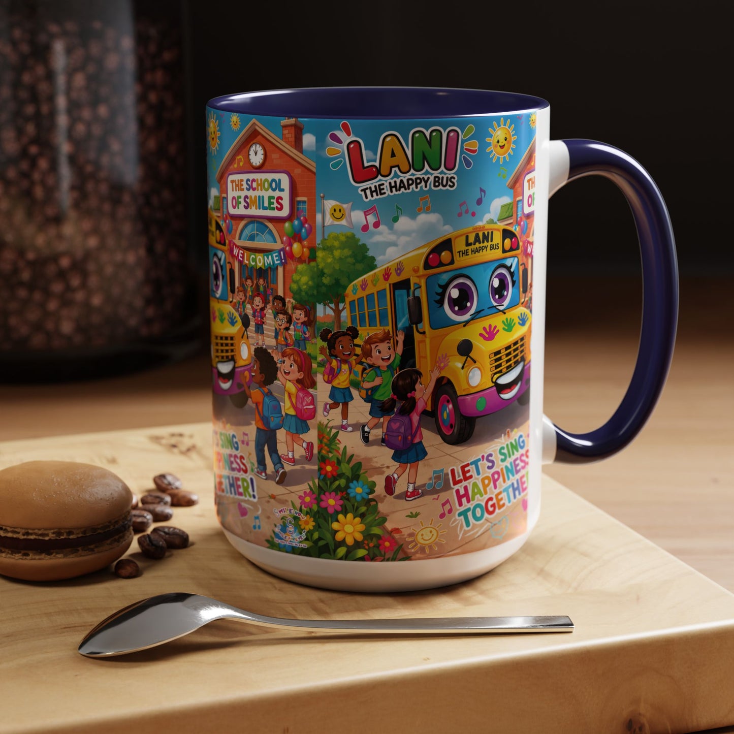 Lani™ Accent Coffee Mug (11oz & 15oz) – "Let's Sing Happiness Together!" Graphic