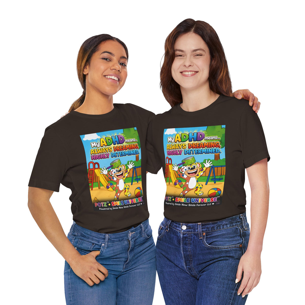 Potz™ Unisex Jersey Short Sleeve Tee – "My ADHD Means Always Dreaming, Highly Determined" Graphic Tee | Smile Universe Collection