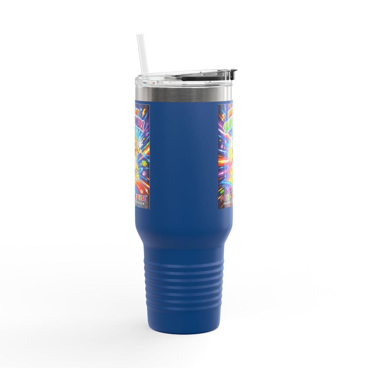 Potz™ Insulated Travel Mug 40oz – "Energy is My Superpower!" Graphic Tumbler | Smile Universe Collection