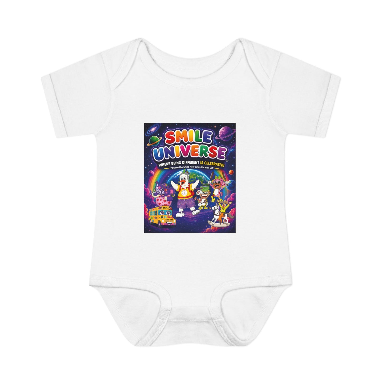 Smile Universe™ Infant Baby Rib Bodysuit – "Where Being Different is CELEBRATED!" Graphic