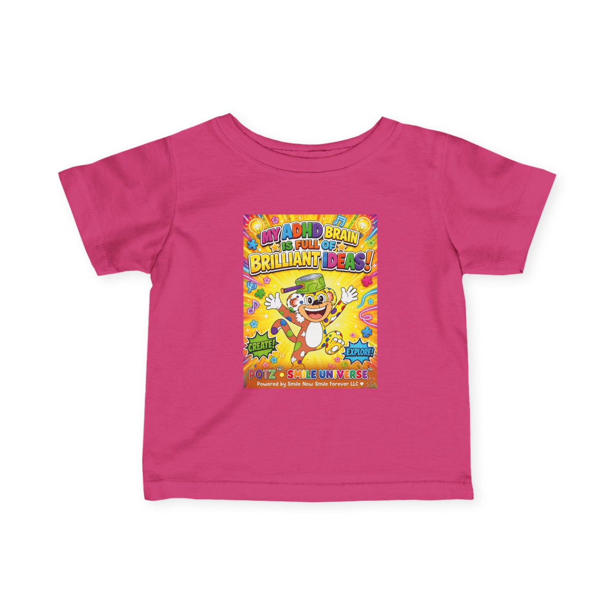 Potz™ Infant Fine Jersey Tee – "My ADHD Brain is Full of Brilliant Ideas!" Graphic Tee | Smile Universe Collection