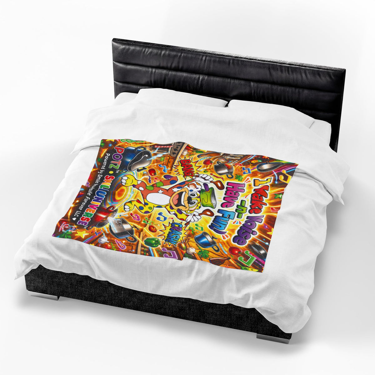 Potz™ Velveteen Plush Blanket – "I Make Noise -n- Have Fun!" Graphic Throw | Smile Universe Collection