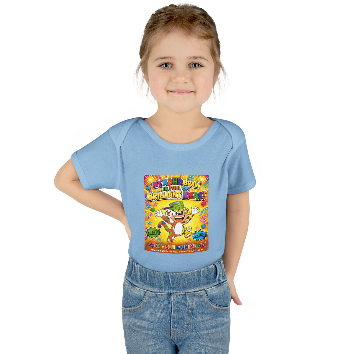 Potz™ Infant Baby Rib Bodysuit – "My ADHD Brain is Full of Brilliant Ideas!" Graphic Onesie | Smile Universe Collection
