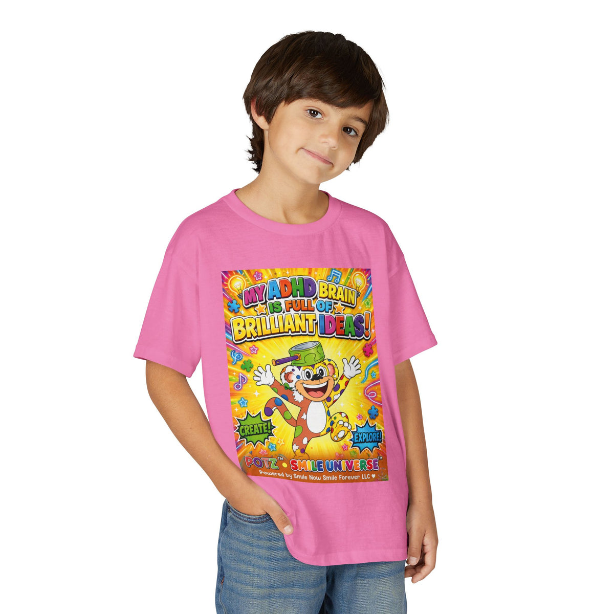 Potz™ Youth DryBlend® T-Shirt – "My ADHD Brain is Full of Brilliant Ideas!" Graphic Tee | Smile Universe Collection
