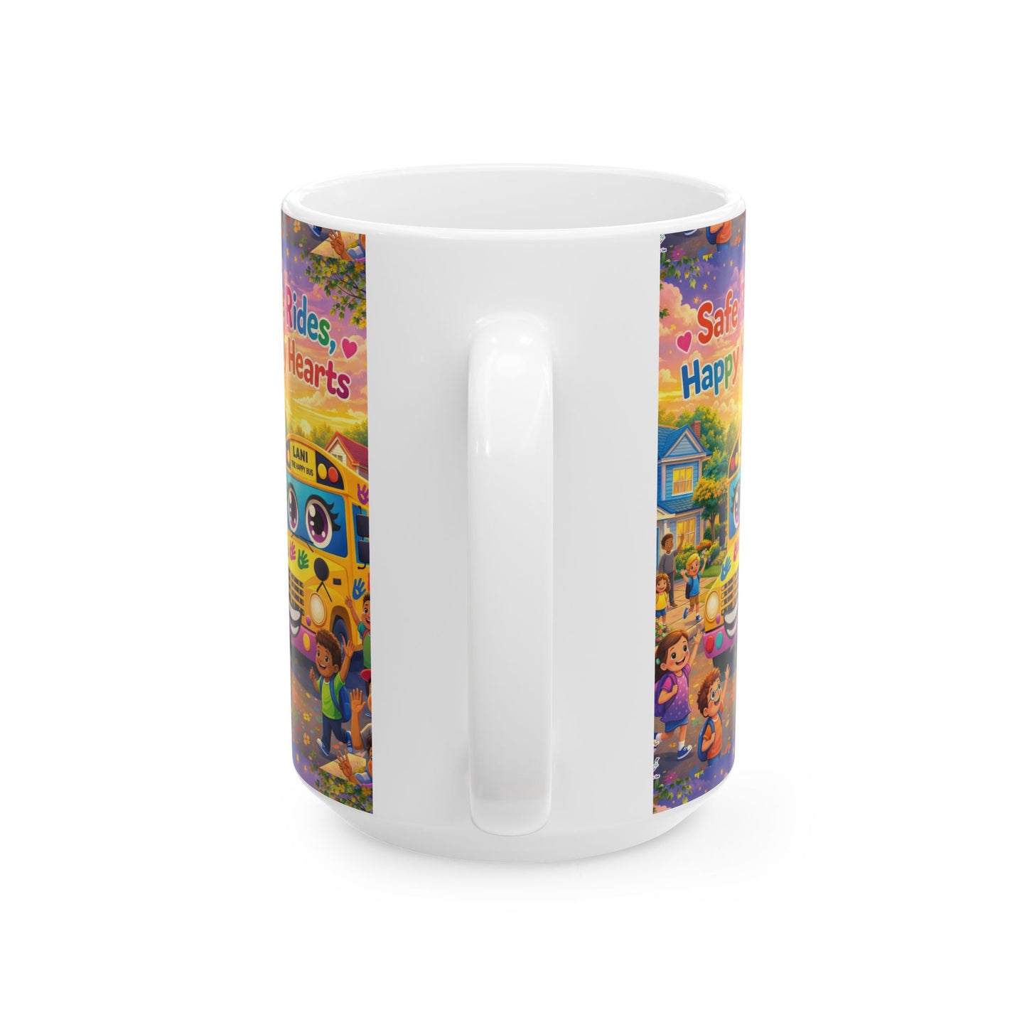 Lani™ Ceramic Mug (11oz & 15oz) – "Safe Rides, Happy Hearts" Graphic