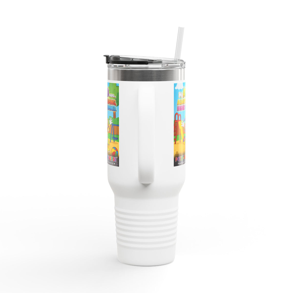 Potz™ Insulated Travel Mug 40oz – "My ADHD Means Always Dreaming, Highly Determined" Graphic Tumbler | Smile Universe Collection