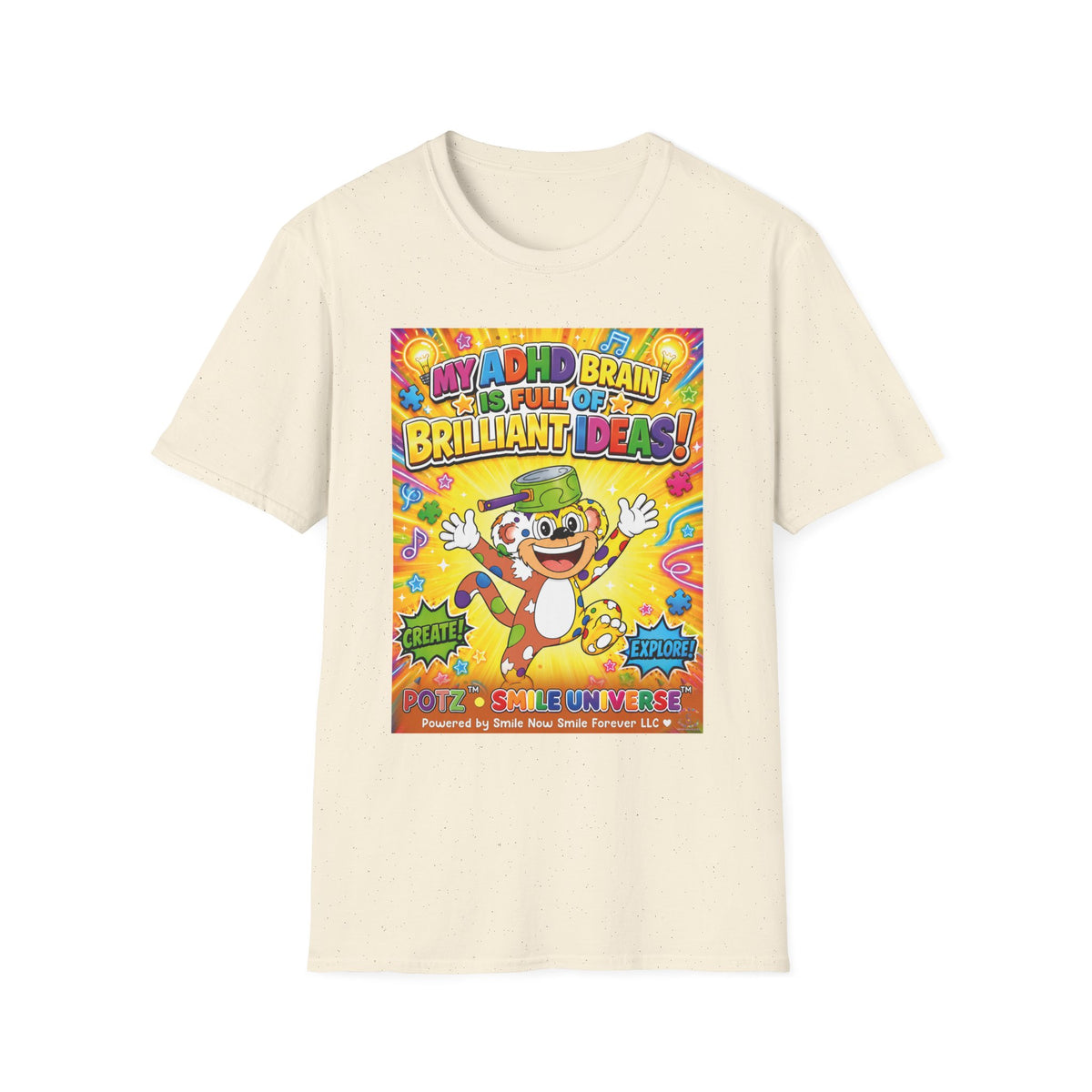 Potz™ Unisex Softstyle T-Shirt – "My ADHD Brain is Full of Brilliant Ideas!" Graphic Tee | Smile Universe Collection