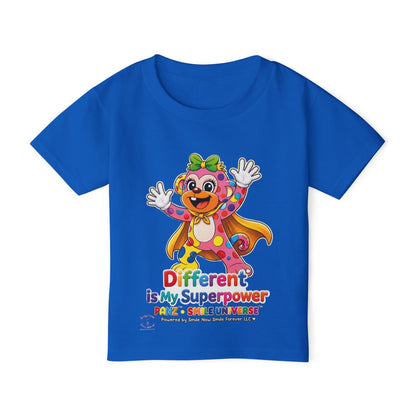 Panz™ Heavy Cotton™ Toddler T-Shirt – "Different is My Superpower" Graphic | Smile Universe Collection
