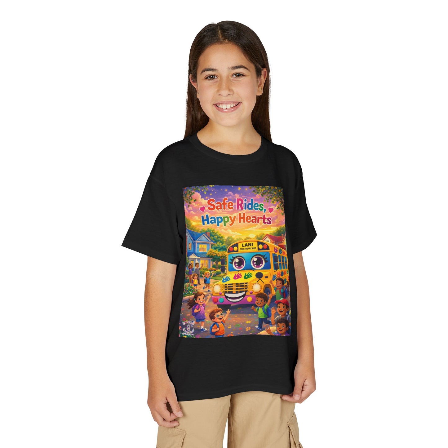 Lani™ Youth DryBlend® T-Shirt – "Safe Rides, Happy Hearts" Graphic