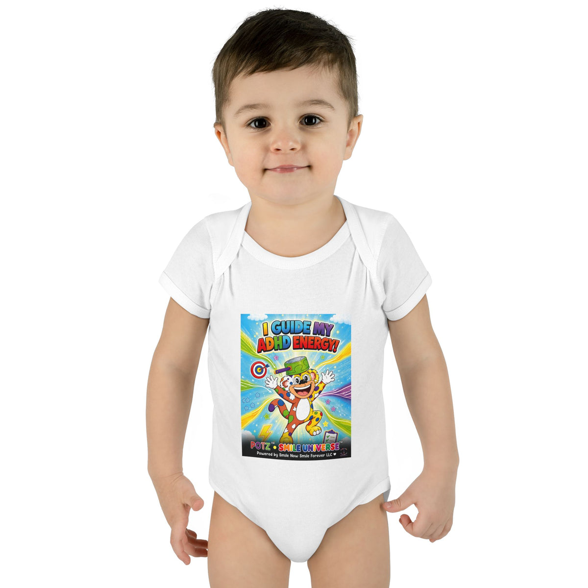Potz™ Infant Baby Rib Bodysuit – "I Guide My ADHD Energy!" Graphic Onesie | Smile Universe Collection