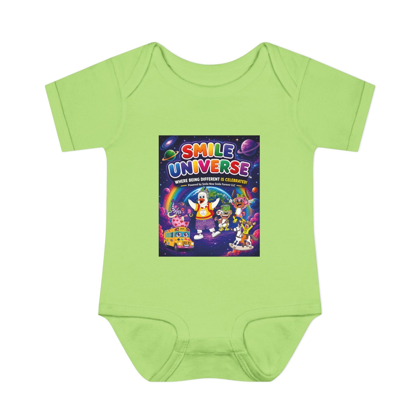 Smile Universe™ Infant Baby Rib Bodysuit – "Where Being Different is CELEBRATED!" Graphic