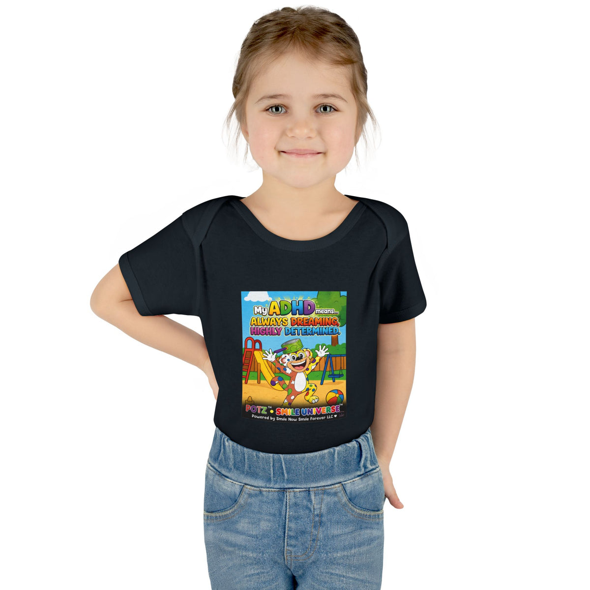 Potz™ Infant Baby Rib Bodysuit – "My ADHD Means Always Dreaming, Highly Determined" Graphic Onesie | Smile Universe Collection
