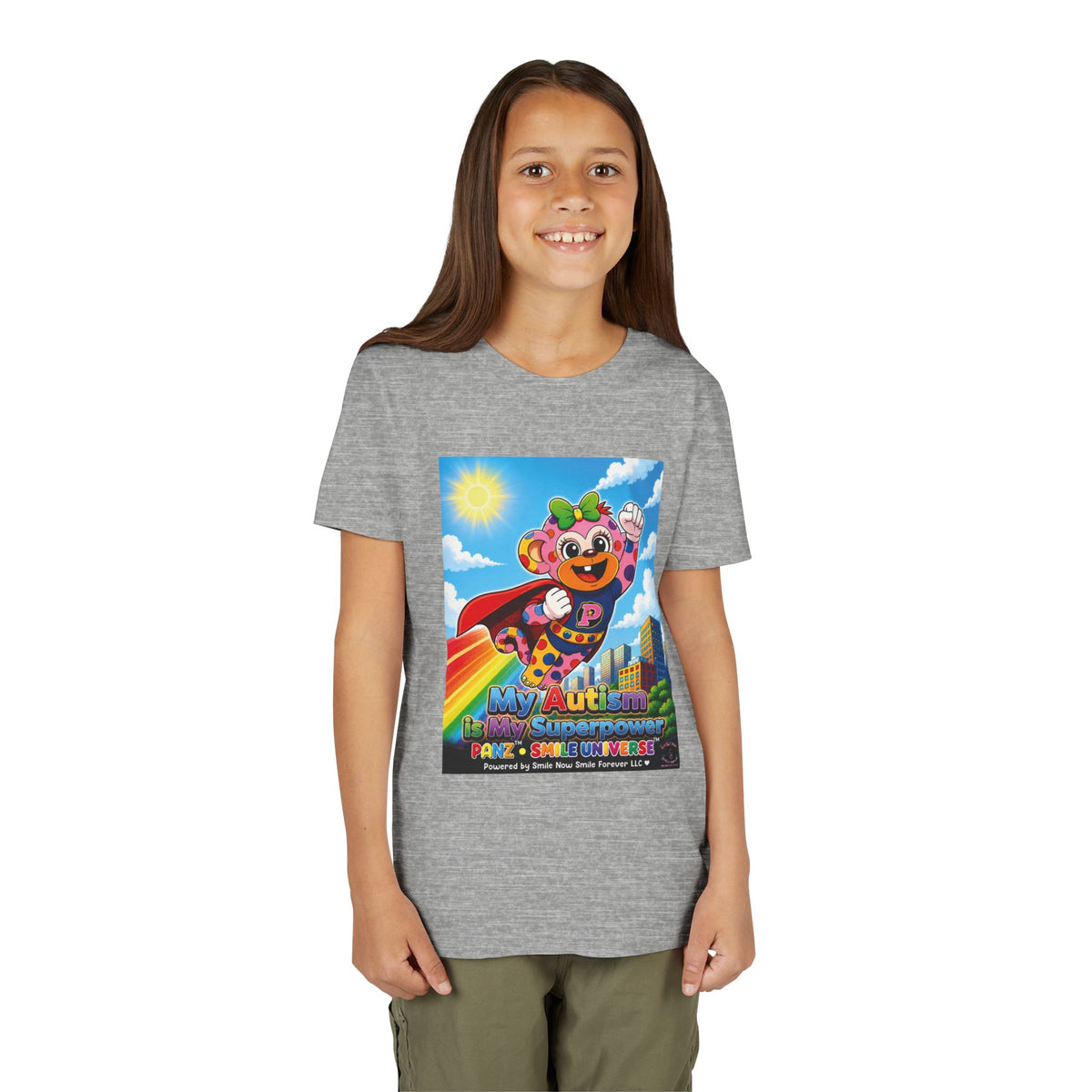 Panz™ Youth Short Sleeve Tee – "My Autism is My Superpower" Graphic | Smile Universe Collection