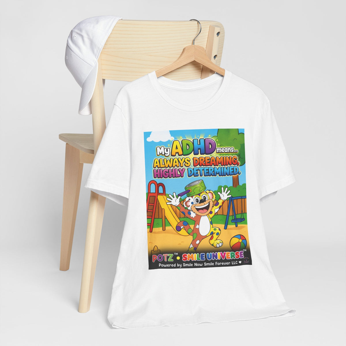 Potz™ Unisex Jersey Short Sleeve Tee – "My ADHD Means Always Dreaming, Highly Determined" Graphic Tee | Smile Universe Collection
