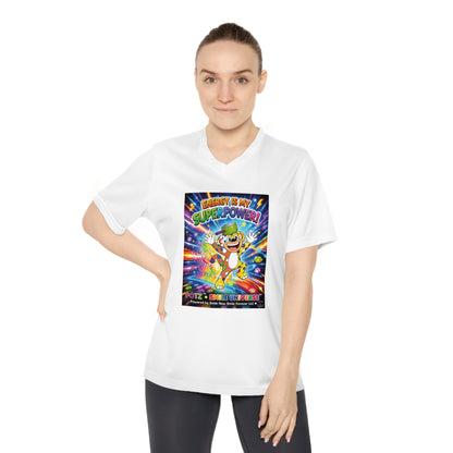 Potz™ Women's Performance V-Neck T-Shirt – "Energy is My Superpower!" Graphic Tee | Smile Universe Collection