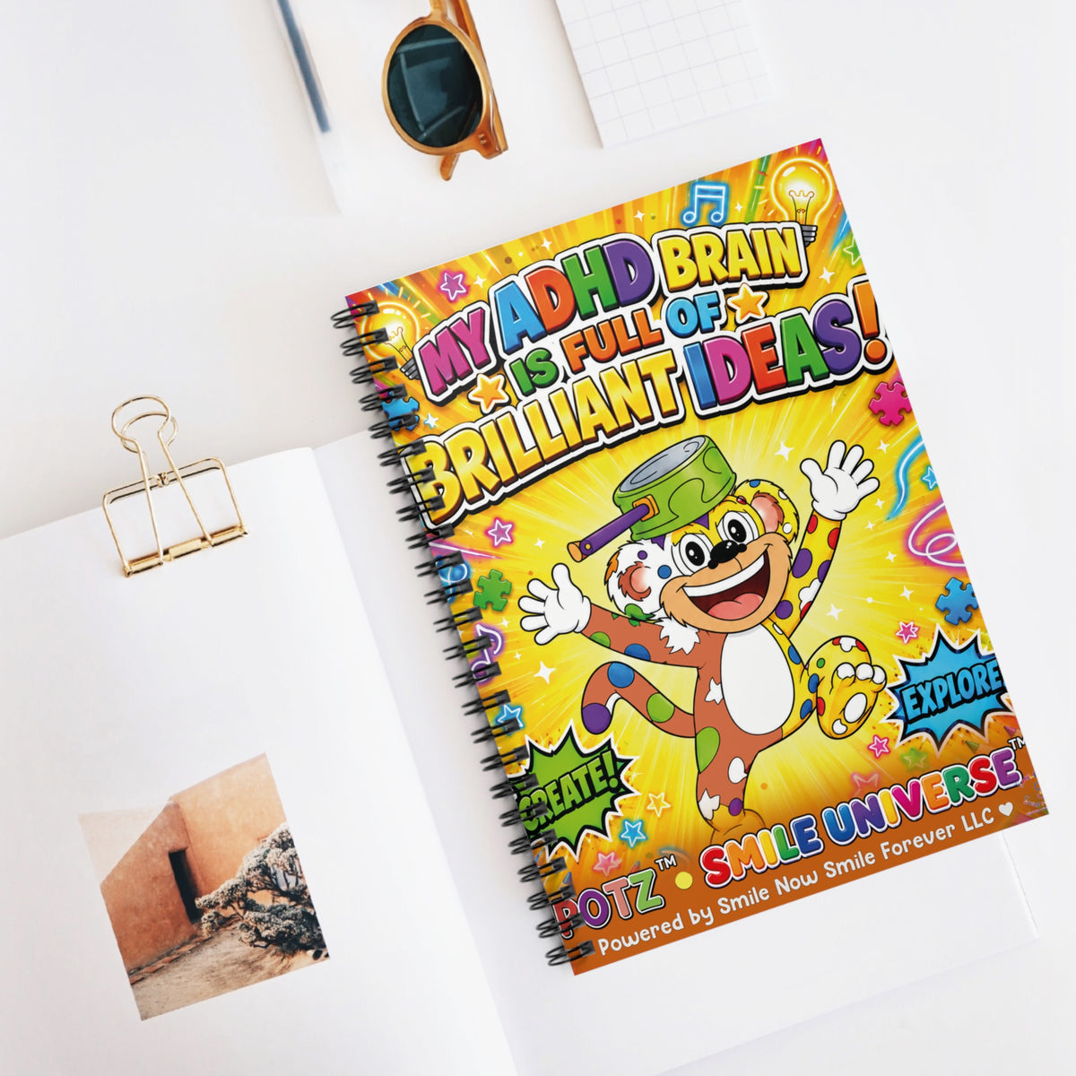 Potz™ Spiral Notebook – "My ADHD Brain is Full of Brilliant Ideas!" Graphic Ruled Notebook | Smile Universe Collection