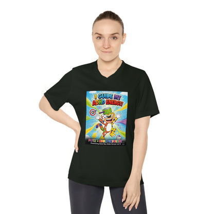 Potz™ Women's Performance V-Neck T-Shirt – "I Guide My ADHD Energy!" Graphic Tee | Smile Universe Collection