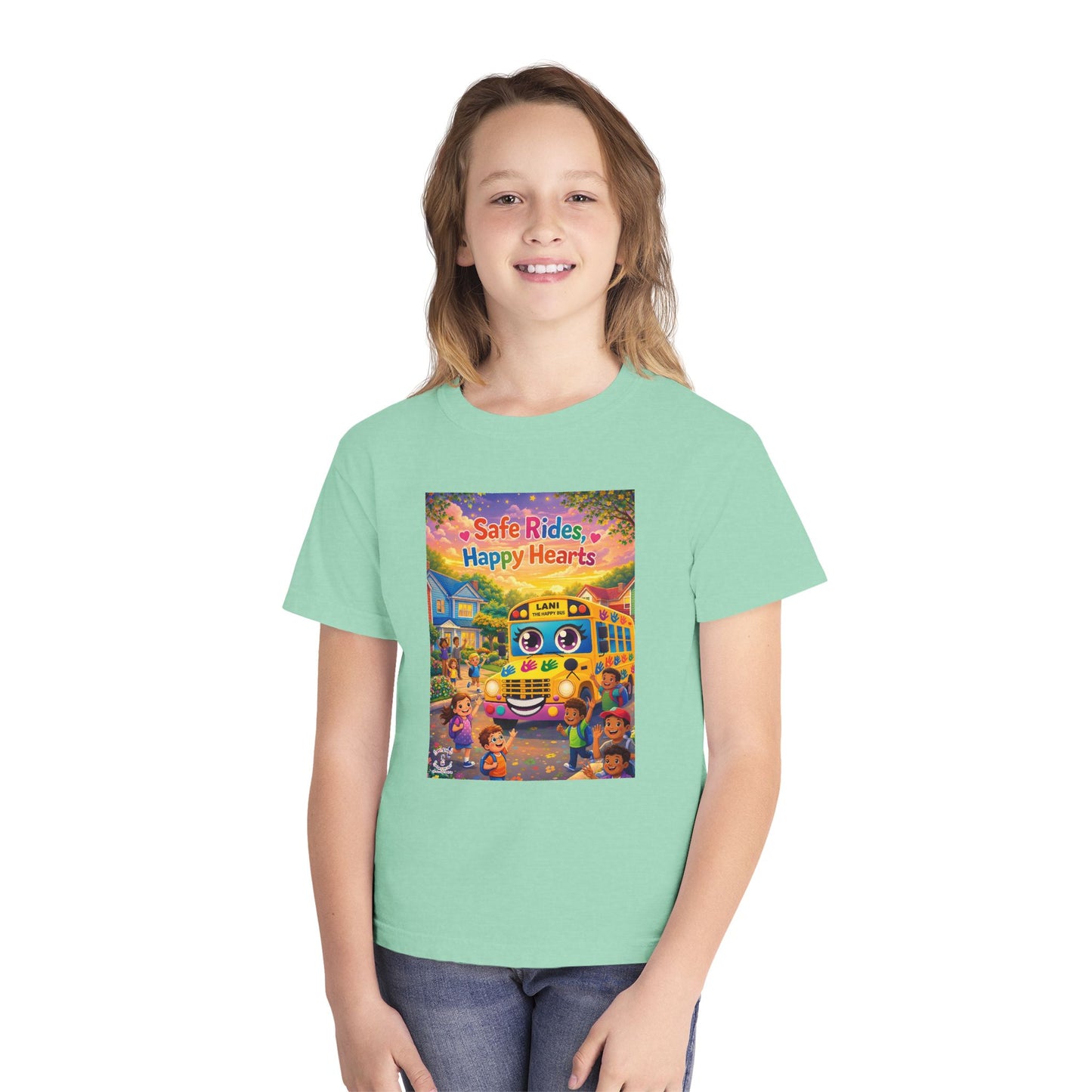 Lani™ Youth Midweight Tee – "Safe Rides, Happy Hearts" Graphic
