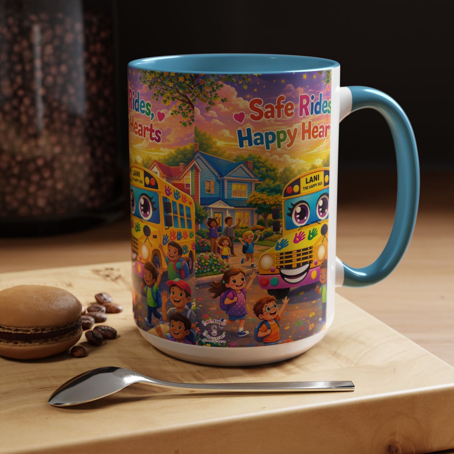 Lani™ Accent Coffee Mug (11oz & 15oz) – "Safe Rides, Happy Hearts" Graphic