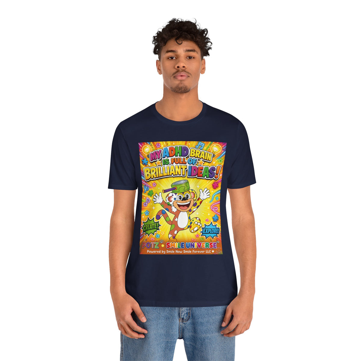 Potz™ Unisex Jersey Short Sleeve Tee – "My ADHD Brain is Full of Brilliant Ideas!" Graphic Tee | Smile Universe Collection